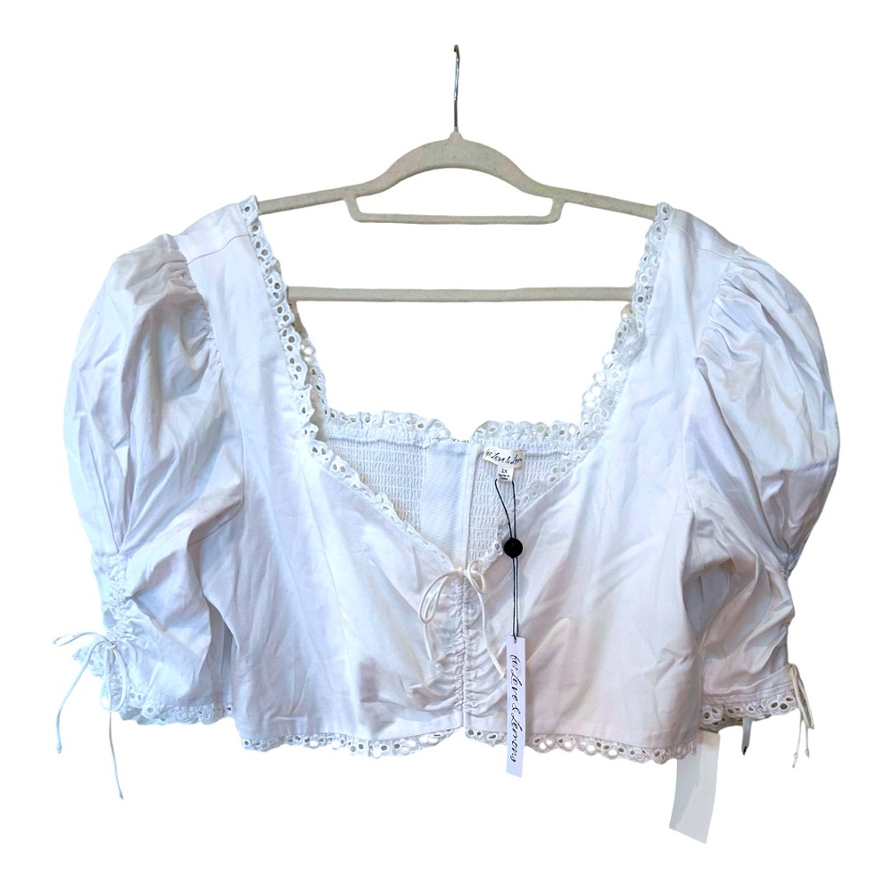 For Love and Lemons Crop Milk Maid Eyelet Smock Back Blouse
